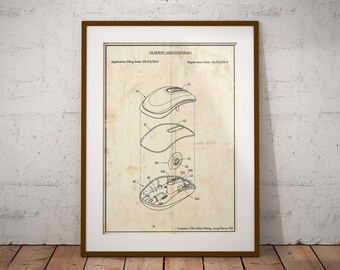 Computer Mouse Patent Print: Sizes 5x7 to 24x36 Inch Prints and Framed