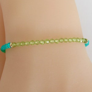 Blue Ethiopian Opal Peridot Stacking Bracelet in 14 Karat Gold Fill August Birthstone Gift for her
