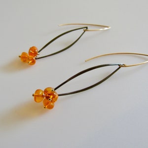 OPAL Orange OXIDIZED gemstone chandelier drop earrings and with 14 karat Gold Filled accents
