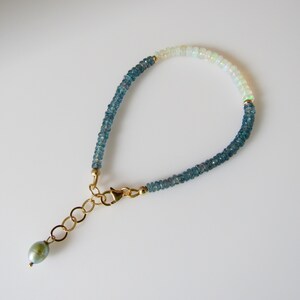 Blue Jean colored KYANITE and WELLO Opal Stacking Bracelet in 14 Karat Gold Fill Gift for Her