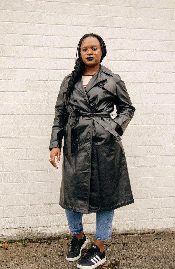 Vintage Women's Black Leather Trench Coat
