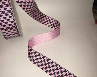 Pink/Black Herringbone Grosgrain 1.5 Inch