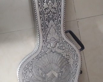 vintage art hand engraved aluminum guitar hard case