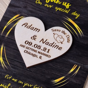 Save The Date Heart Wedding Cards Wooden Save The Date Magnet with Cards Heart Personalized Save The Date Magnet Unique Wood Invitation Gift