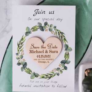 Rustic Save the Date for Wedding Party Personalized Magnet with Wedding Card Unique Invitation Wooden Heart Magnet Anniversary Gift Favor