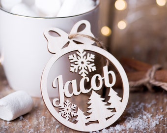 Personalized name ornament wood, Holiday ornament with name, Personalized name snowflake, Wooden Ornaments Personalized Gifts, laser cut