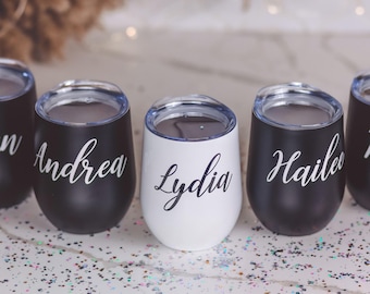 Wine Tumbler with Custom Name Wedding Party Gift Stemless Insulated Wine Tumbler Cup Bachelorette Custom Name Bridesmaid Mug Personalized