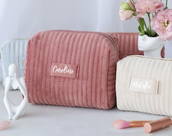 Personalized Velvet Cosmetic Bag, Maid of Honor Gift, Travel Toiletry Pouch, Bridal Shower Gift