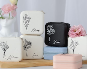 Bridesamid Gift Birth Month Personalized Jewelry Case for Birthday Gift Necklace Box Travel Jewelry Box Bridal Party Favor Thank You Gift