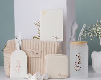 Bridesmaid Proposal Gifts Basket: Black or Ivory Jewerly Box, Make Up Bag, Frost Glass Tumbler