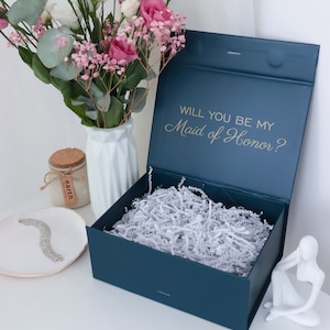 Boîte de proposition de demoiselle d'honneur, boîte magnétique vide avec ruban, cadeau de mariage personnalisé, demoiselle d'honneur, boîte personnalisée, boîte de mariée, boîtes à cadeaux