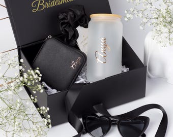 Bridesmaid Proposal Gift Box Set, Glass Tumbler, Jewelry Case, Maid of Honor Basket