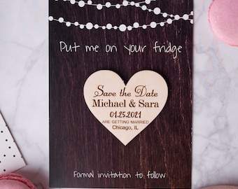 Personalized Save The Date Wedding Magnet, Custom Heart-Shape Wedding Save the Date Wooden Wedding Decoration Custom Wedding Cards Gift Idea