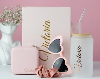 Pink Bridesmaid Proposal Box with Jewelry Case, Tumbler, Maid of Honor Gift, Wedding Bacherollete Gifts