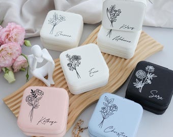 Personalized Birthday Flower Jewelry Box, Girls Travel Case, Bridal Party Gift, Birthday Gifts