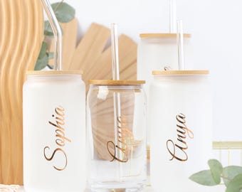 Frosted Glass Tumbler with Bamboo Lid and Silicone Sleeves for Boba, Ice Lemonade Glass, Wine Frosted Mug, Party Thank You Gifts