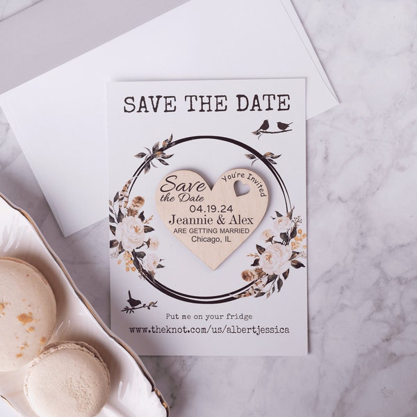 Save the date magnet, Personalized Save The Date, Wedding Invitation, Wood Save The Date Magnet,  Wedding Cards with website, Rustic wedding