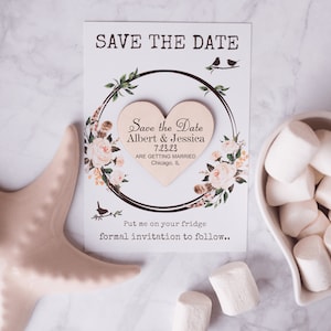 Save the date magnet, Personalized Save The Date, Wedding Invitation, Wood Save The Date Magnet, Wedding Cards with website, Rustic wedding image 1