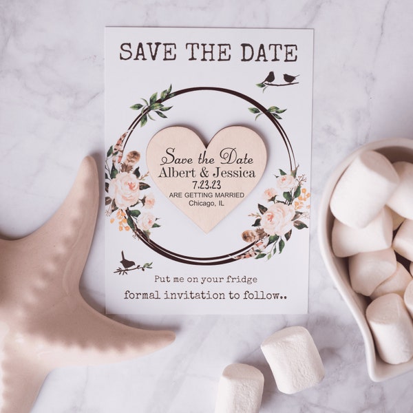 Save the date magnet, Personalized Save The Date, Wedding Invitation, Wood Save The Date Magnet,  Wedding Cards with website, Rustic wedding