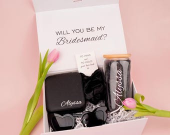 Maid of Honor Gift Box Set with Personalized Glass Tumbler and Jewelry Box Magnetic Box Empty Blank Gift Box