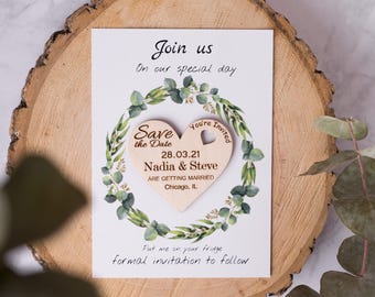 Save The Date Magnet, Rustic Wedding Party Gift with Custom Card and Envelope, Personalized Wedding Invitation