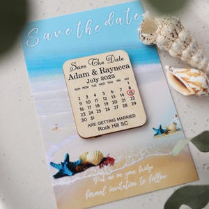 Save The Date Tropical Beach Wedding Favor Printable Card Magnets with Date Personalized Invitation  Thank You Gift Engraved Wood Keepsake