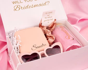 Pink Bridesmaid Proposal Box with Jewelry Case, Tumbler, Maid of Honor Gift, Wedding Bacherollete Gifts