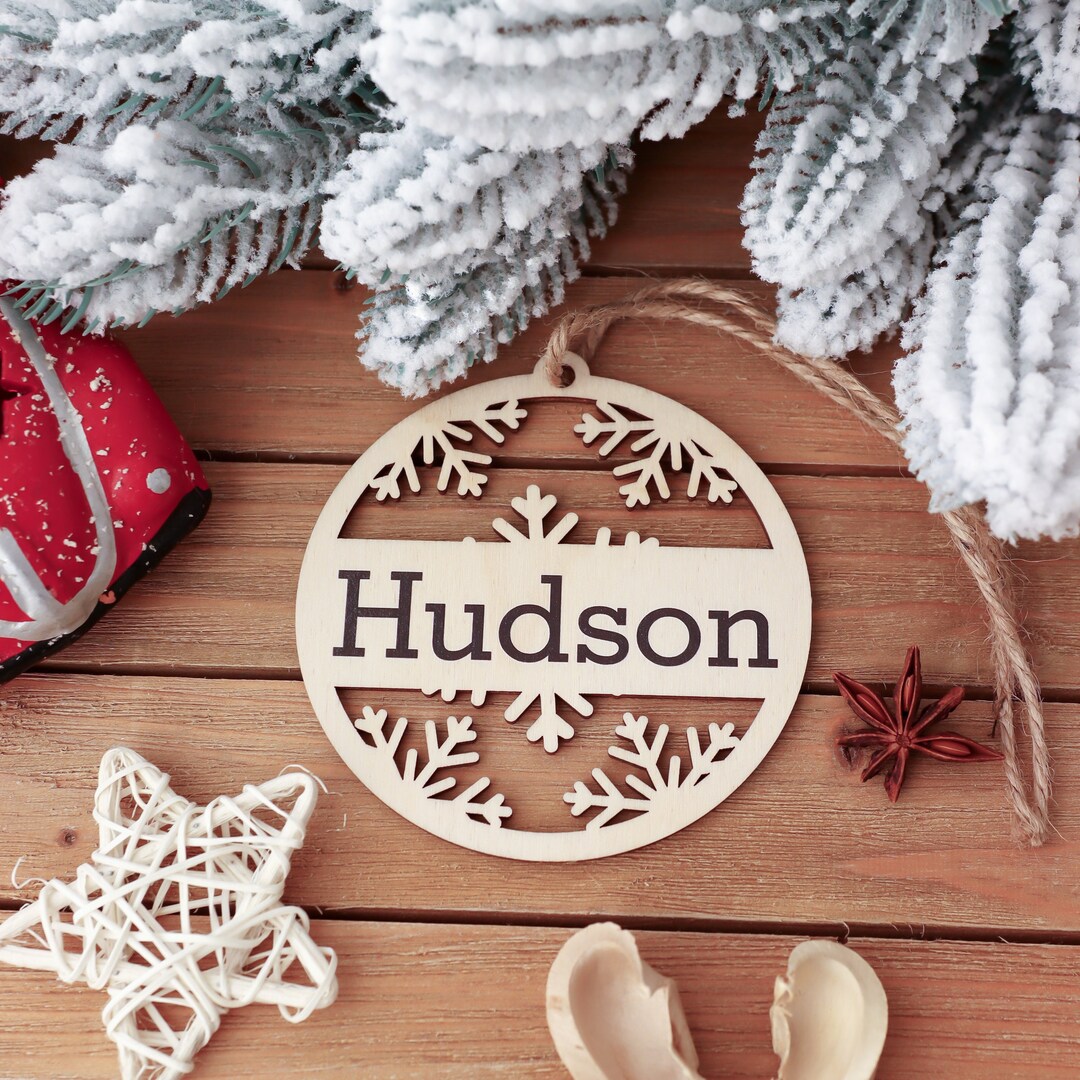 Christmas Wood Round Ornament, Round Ornament With Name, Personalized