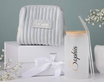 Bridesmaid Proposal Gift Box Set, Corduroy Makeup Bag, Glass Tumbler, Wedding Gifts, Maid of Honor