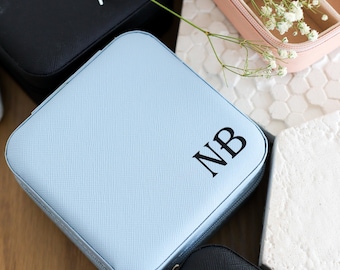 Travel Jewelry Box: Earring Cases for Accessories, Blue Personalized Jewelry Holder, Junior Bridesmaid Gifts