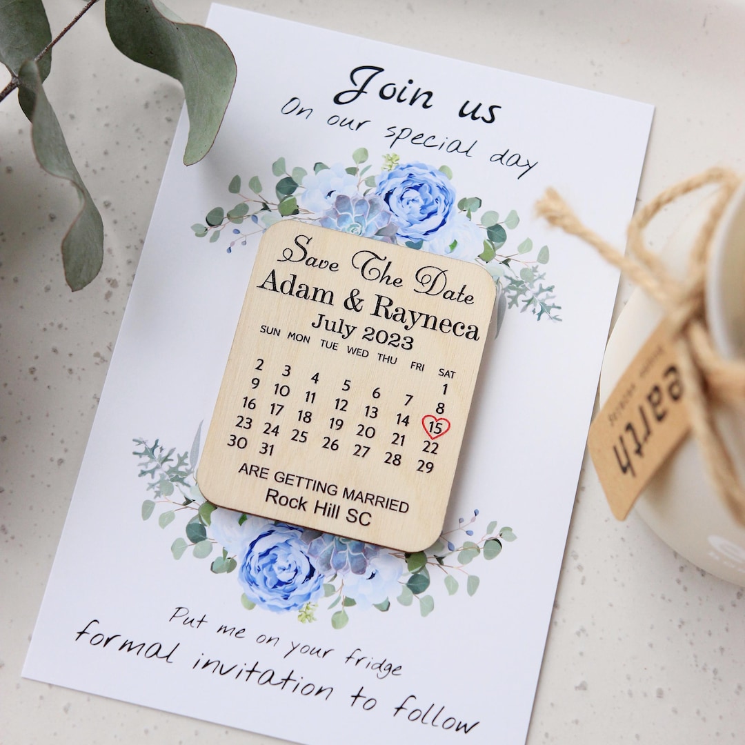 Magnet Invitations Save the Date Magnet Calendar With Cards, Wood Magnet Personalized ...