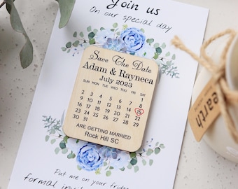 Wood Calendar Save The Date: Magnet with Cards, Personalized Wedding Invitation, Wedding Gift