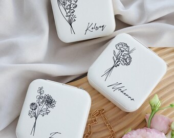 Birthday Flower Jewerly Travel Case, Custom Girls Jewely Box, Wedding Travel Gift, Quinceanera Favors