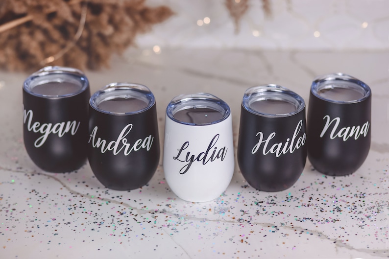 Personalized Wine Tumbler, Wedding Party Gift, Stemless Wine Cup, Bachelorette Tumbler, Personalized Wine Tumbler with Name, Bridesmaid Gift 