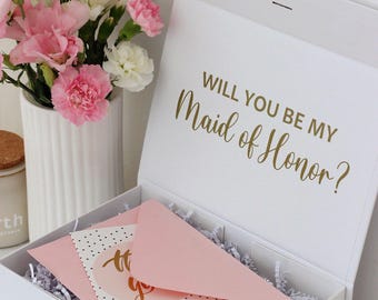 Bridesmaid Proposal Box Empty Gift Box with Lid and Bow Custom Name Boxes Gift for Girlfriend Maid of Honor Empty Present Magnetic Gift Box