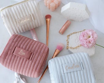 Personalized Velvet Makeup Bag, Custom Cosmetic Travel Pouch, Bridesmaid Gift