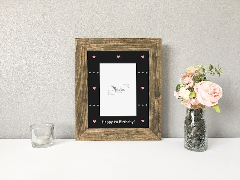 Chic Beach Themed First Birthday Black Photo Mat with Optional Rustic Barnwood Finish Picture Frame Beach Nursery Decor