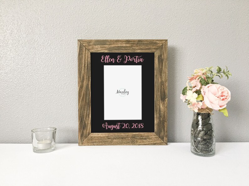 Wedding Engagement Gift Personalized Lesbian Photo Mat with Brides Names and Date with Optional Rustic Barnwood Finish Picture Frame