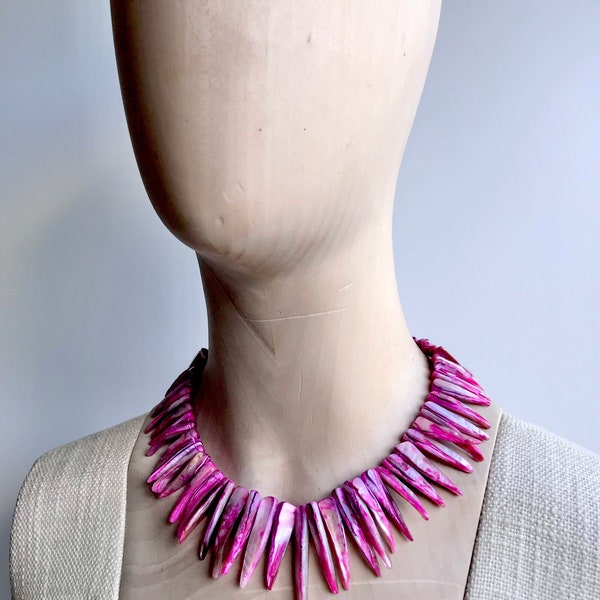 1970's Pink Shell Spike Collar Statement Necklace