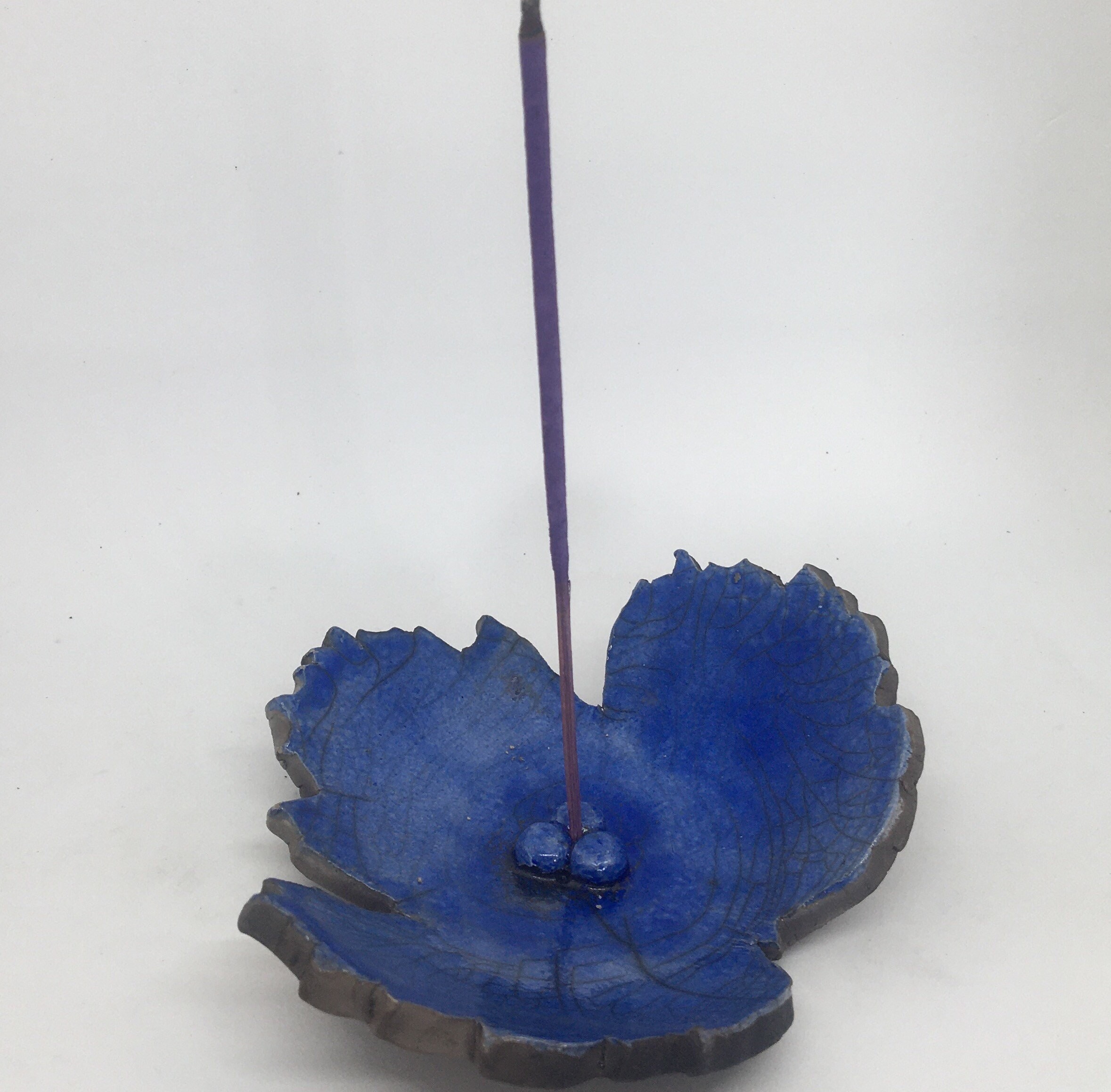 Raku ceramic big leaf incense burner by Nathalie Hamill
