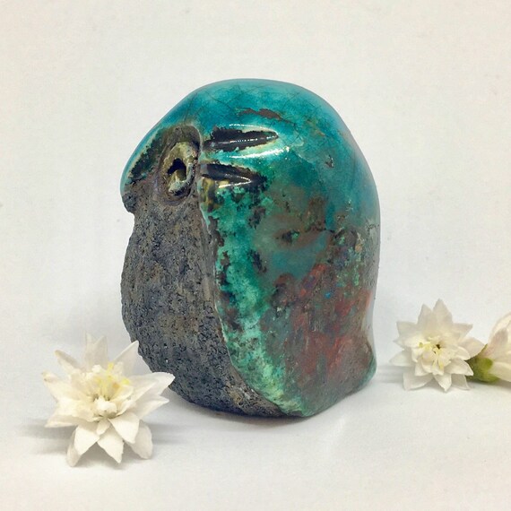 5cm by Nathalie Hamill Raku turquoise little owl