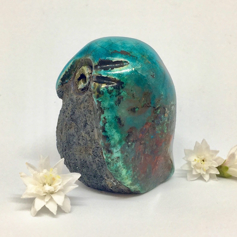 5cm by Nathalie Hamill Raku turquoise little owl