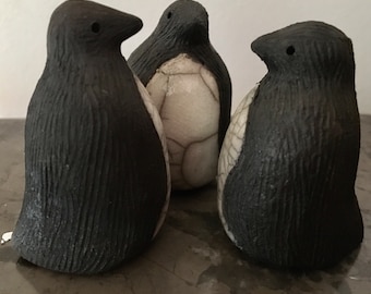 Mini Raku Penguin by Nathalie Hamill