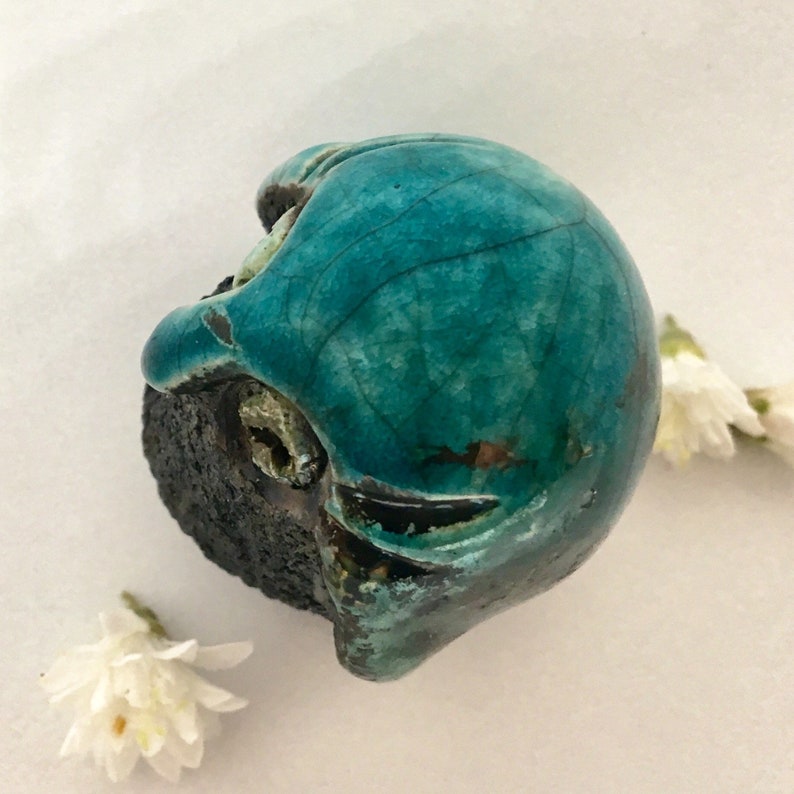 5cm by Nathalie Hamill Raku turquoise little owl