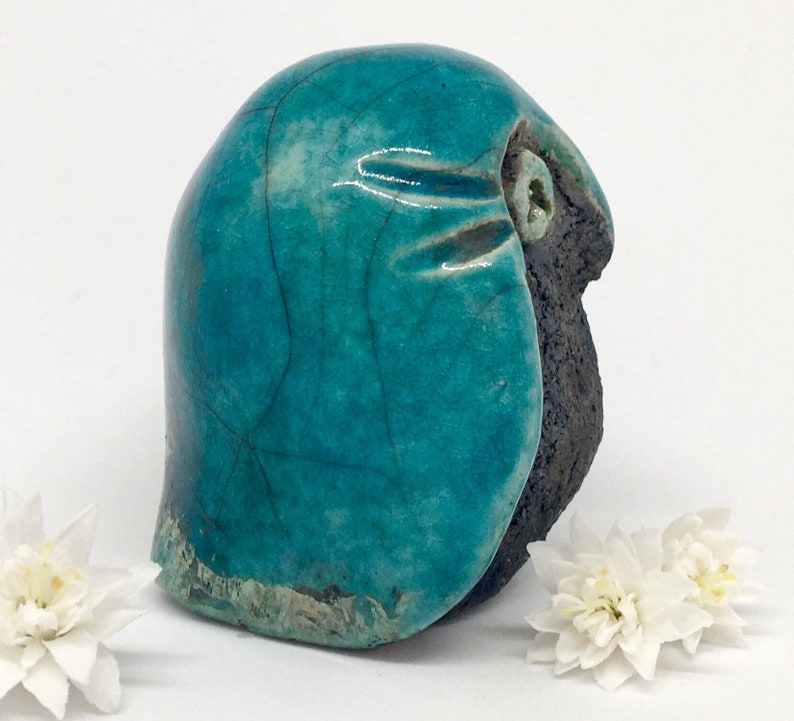 5cm by Nathalie Hamill Raku turquoise little owl