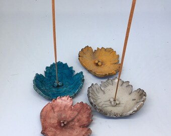 Raku ceramic leaf incense burner by Nathalie Hamill
