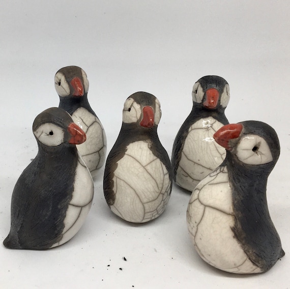Raku little puffin (8cm high) by Nathalie Hamill