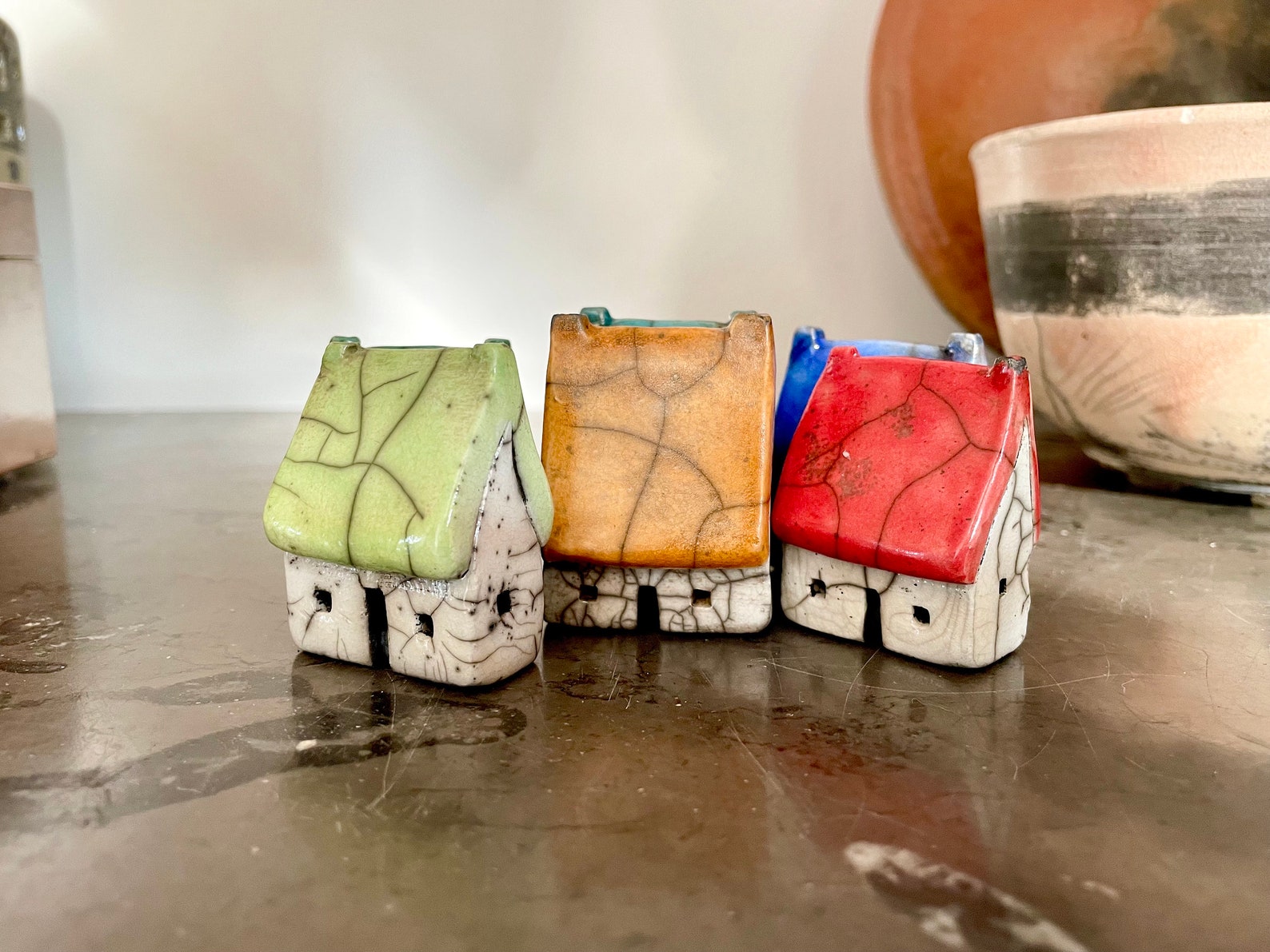 Raku Mini Cottages With Coloured Roof by Nathalie Hamill - Etsy