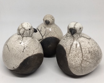 Big Raku snow partridges by Nathalie Hamill