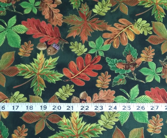 Autumn Leaf Leaves Berries Beige Cotton Fabric Wilmington Thankful Harvest Yard